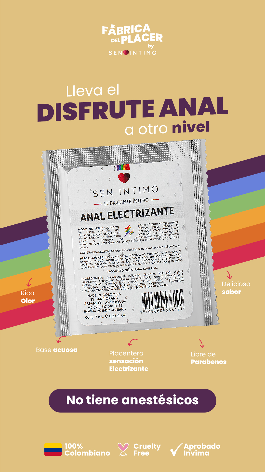 Lubricante Íntimo Anal Electrizante Sachet x 7 ml by Sen Íntimo